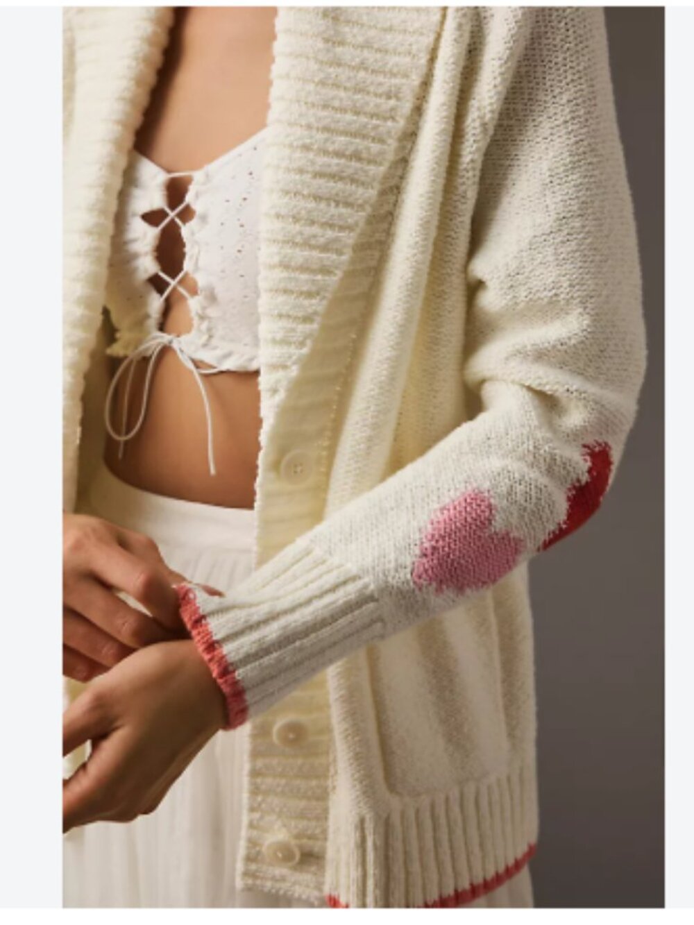 Anthropologie Maeve Heart Cardigan in Ivory with Hearts Detail – Size Small - Picture 3 of 11